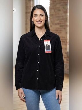 Jachs Black Corduroy Button-Down Shirt
